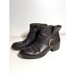 Born Women's EUC Mahogany Brown Liona Chunky Lug Sole Buckle Short Boot Bootie 8